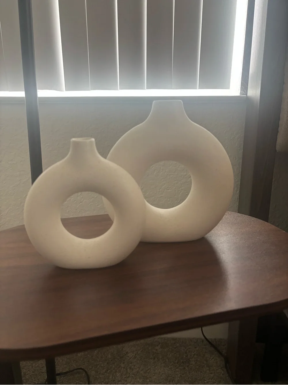 Neutral Cream Ring Ceramic Vase Set of 2 - Stylish Home Accents